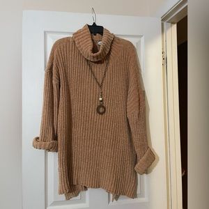 Davi and Dani long brown cowl neck sweater